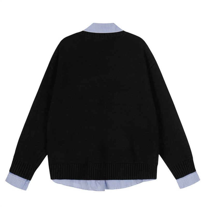 Pull Tricot À Carreaux Effet 2 en 1 — Col Polo Manches Longues Automne