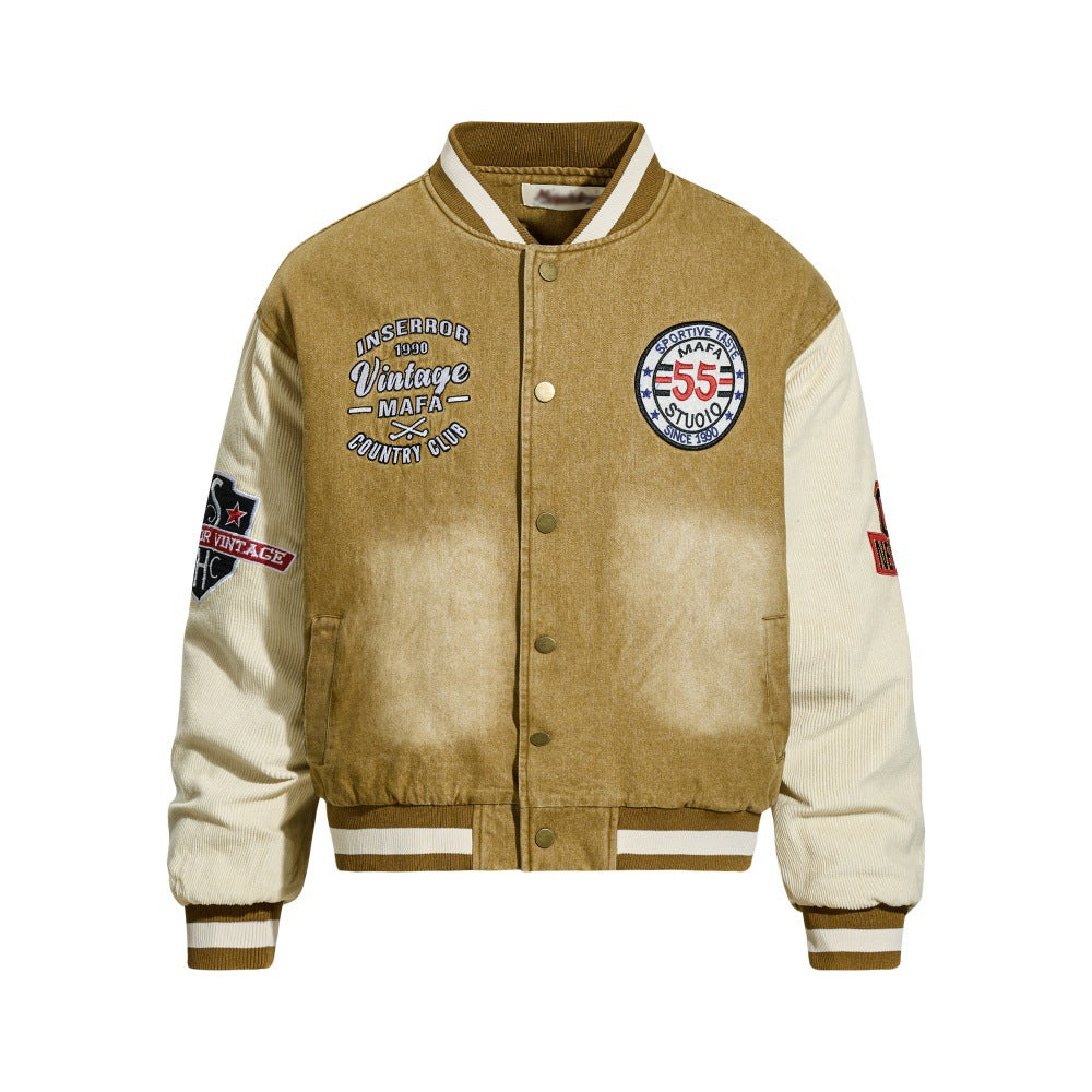 Veste Baseball en Jean Lavé — Imprimé Lettres & Style Street Homme