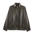 Veste Pilote Femme en Simili Cuir — Col Reversé & Fermeture Zip