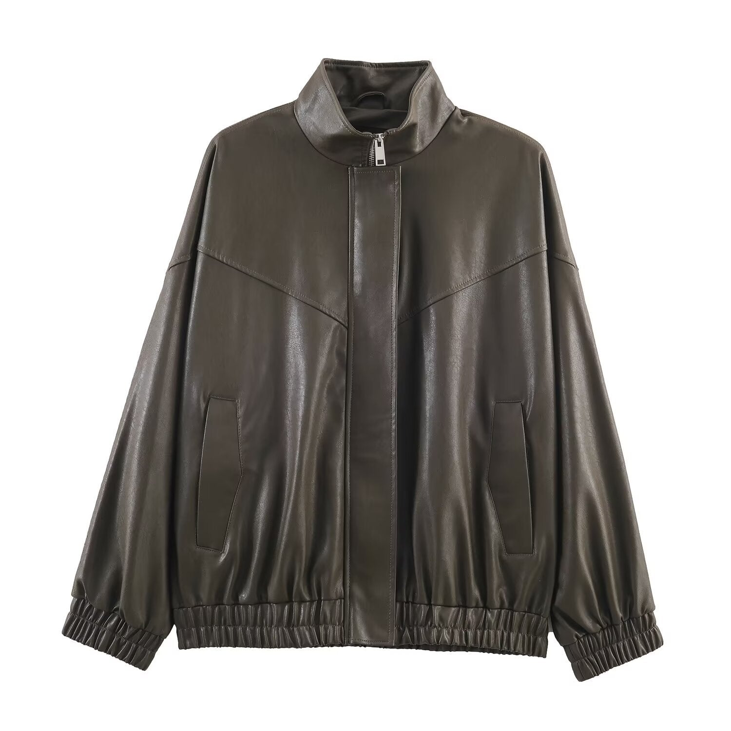 Veste Pilote Femme en Simili Cuir — Col Reversé & Fermeture Zip