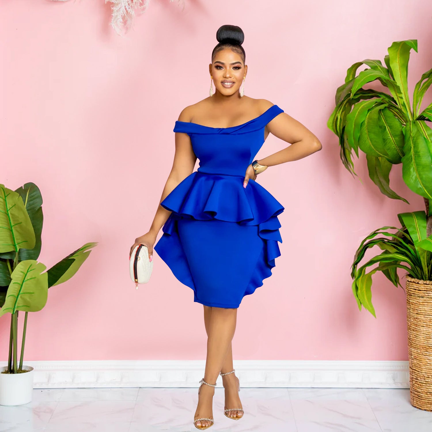 Robe Mi-Longue Femme Épaule Dénudée — Dentelle & Fermeture Zip Élégante