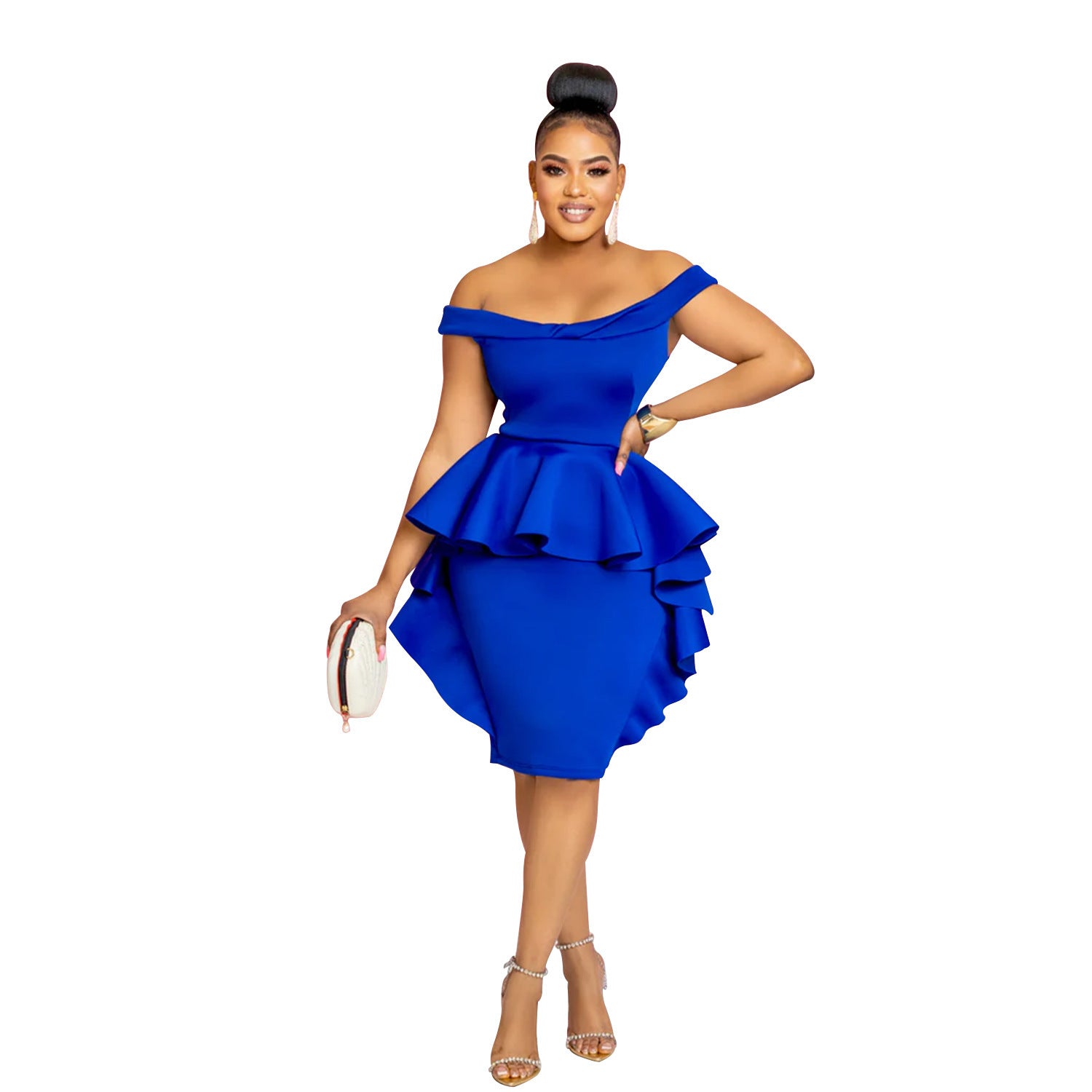Robe Mi-Longue Femme Épaule Dénudée — Dentelle & Fermeture Zip Élégante