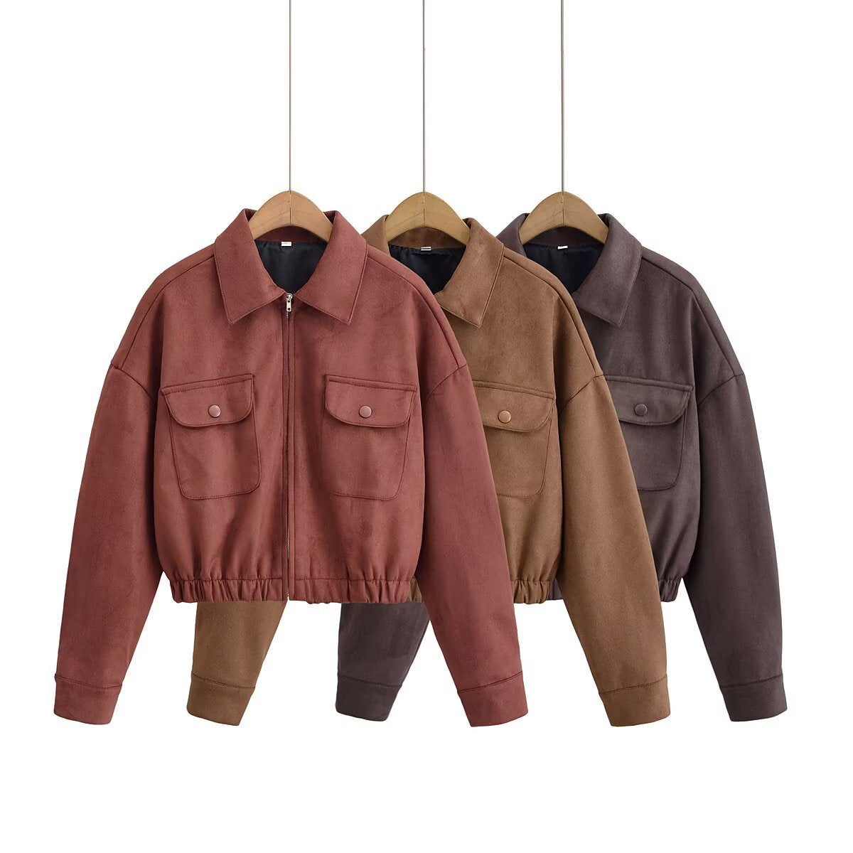 Veste en Suédine Col Reversé — Coupe Ample & Poches