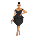 Robe Mi-Longue Femme Épaule Dénudée — Dentelle & Fermeture Zip Élégante