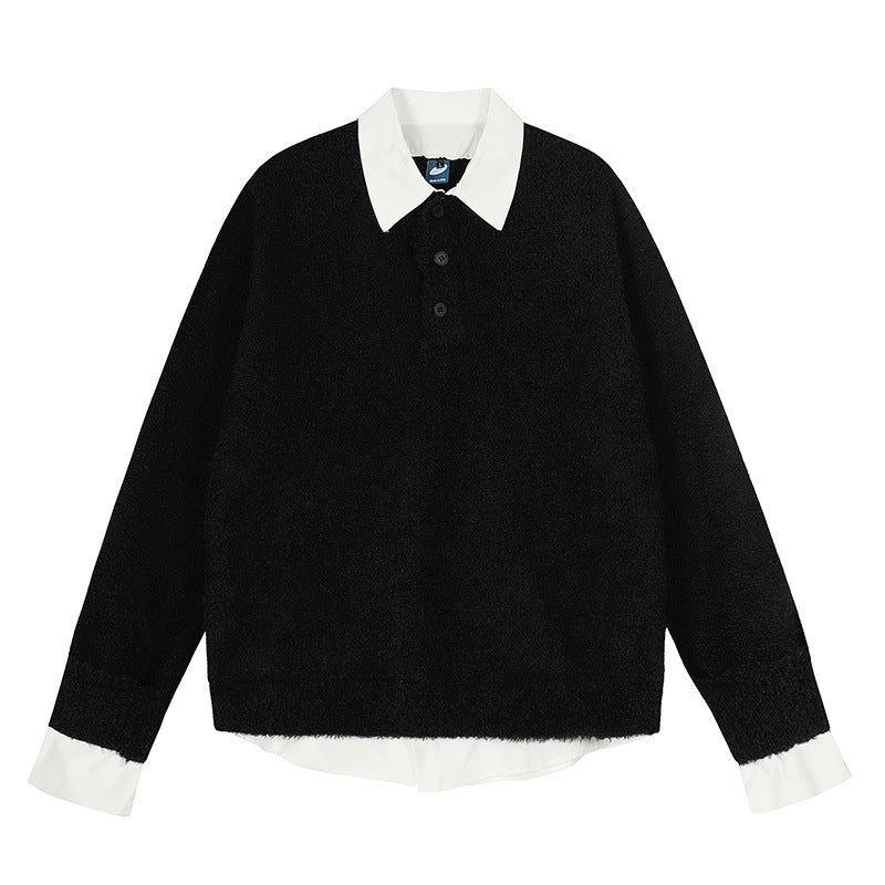 Sweater Women College Style Patchwork Polo Shirt Slim Fit Inner Layer Knit Top