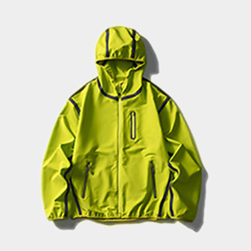 Veste à Capuche Color Block — Bandes Réfléchissantes & Style Sport Punk