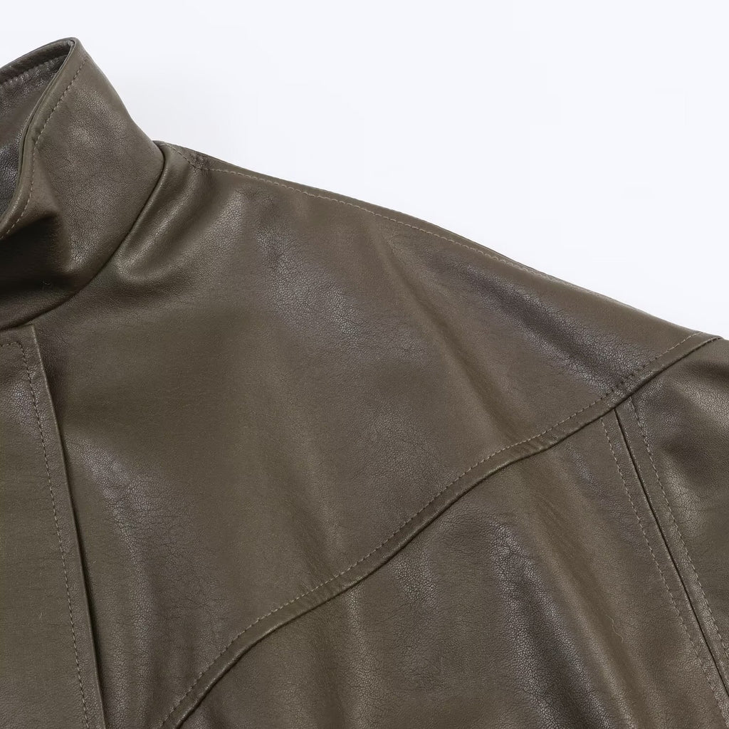 Veste Pilote Femme en Simili Cuir — Col Reversé & Fermeture Zip
