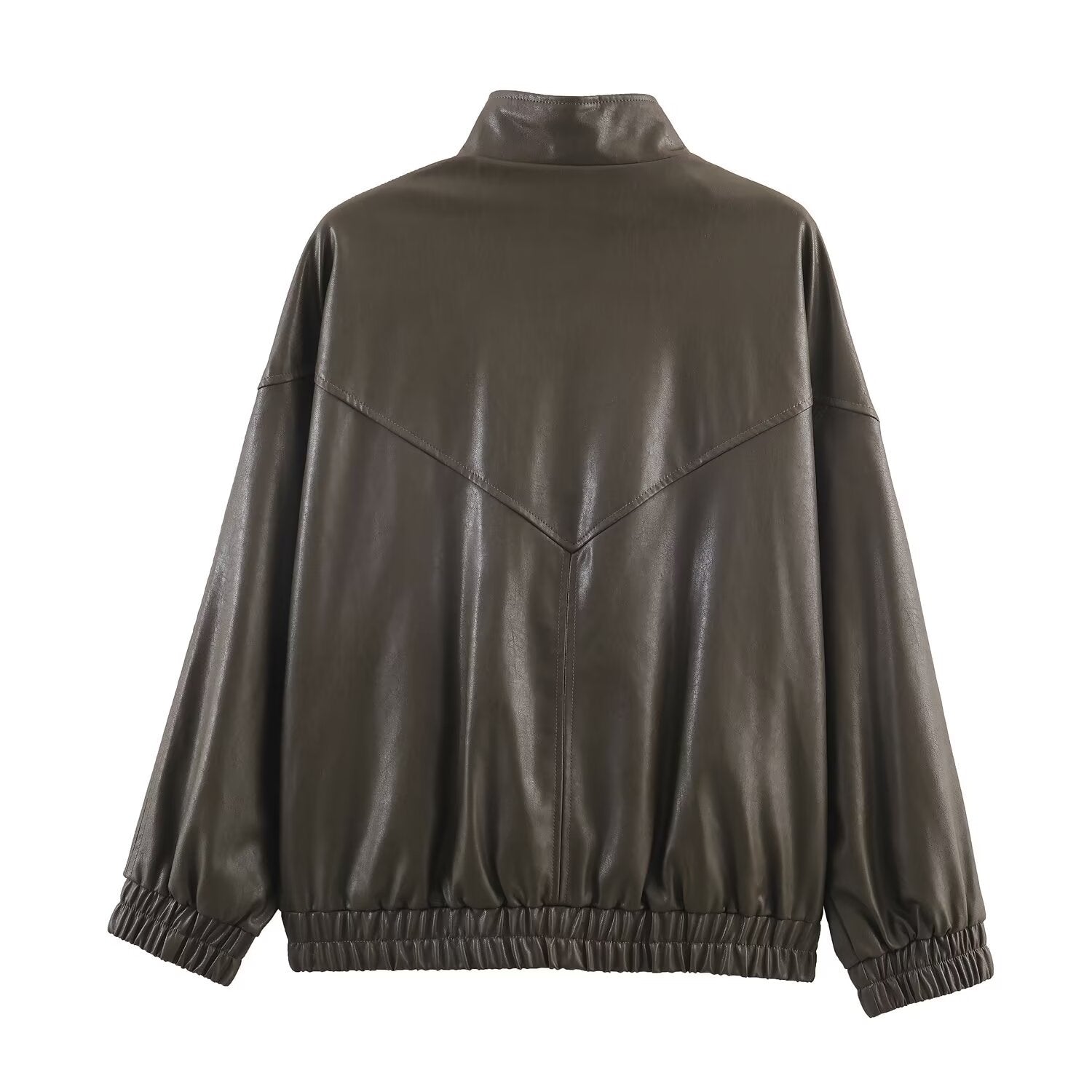 Veste Pilote Femme en Simili Cuir — Col Reversé & Fermeture Zip