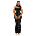 Ensemble Robe Longue Bustier à Strass — 2 Pièces Élégant Femme