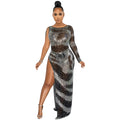 Robe Longue Asymétrique à Strass — Manche Unique & Fente