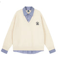 Pull Tricot À Carreaux Effet 2 en 1 — Col Polo Manches Longues Automne