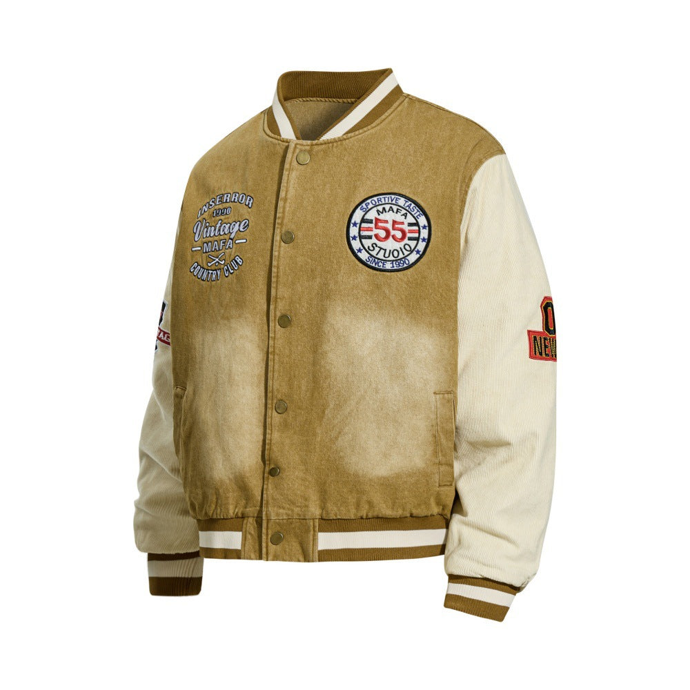 Veste Baseball en Jean Lavé — Imprimé Lettres & Style Street Homme
