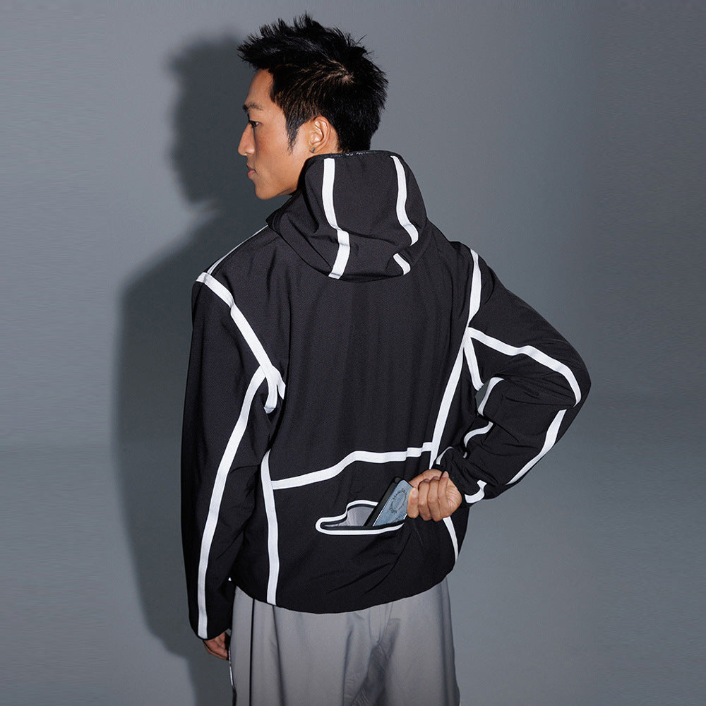 Veste à Capuche Color Block — Bandes Réfléchissantes & Style Sport Punk