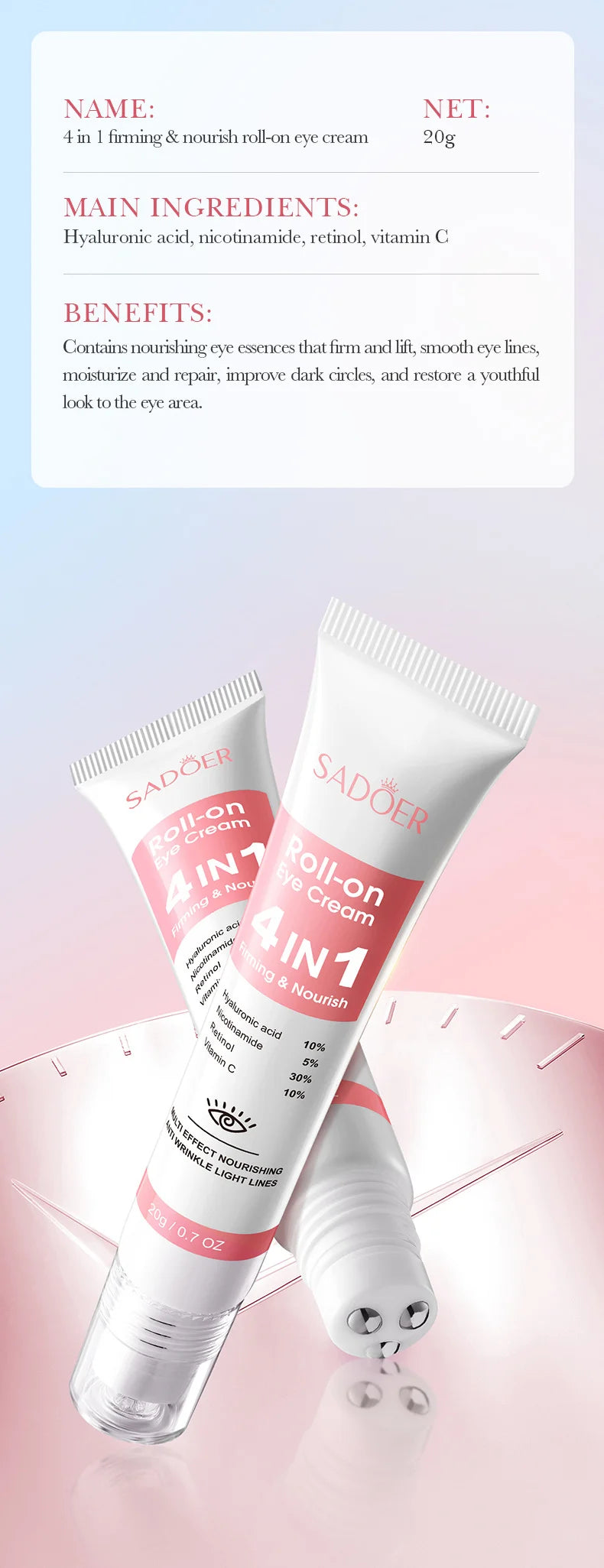 Crème contour des yeux anti-poches & anti-cernes – Rétinol, Anti-rides & Raffermissante