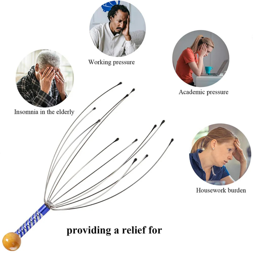 Masseur de tête pieuvre – Grattoir cuir chevelu, Relaxation & Anti-stress