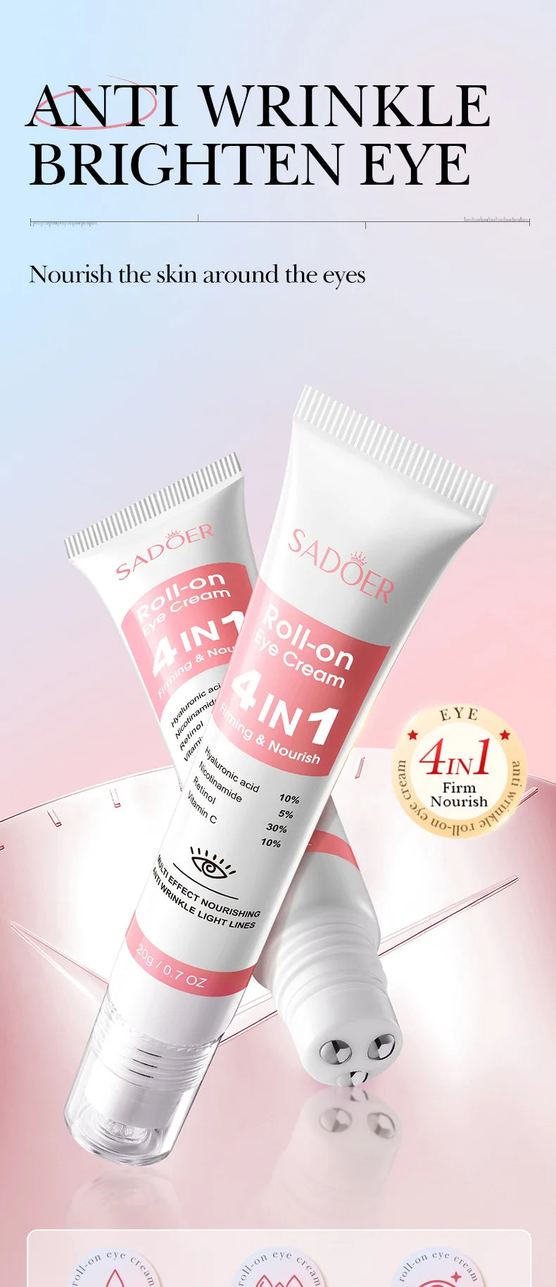 Crème contour des yeux anti-poches & anti-cernes – Rétinol, Anti-rides & Raffermissante