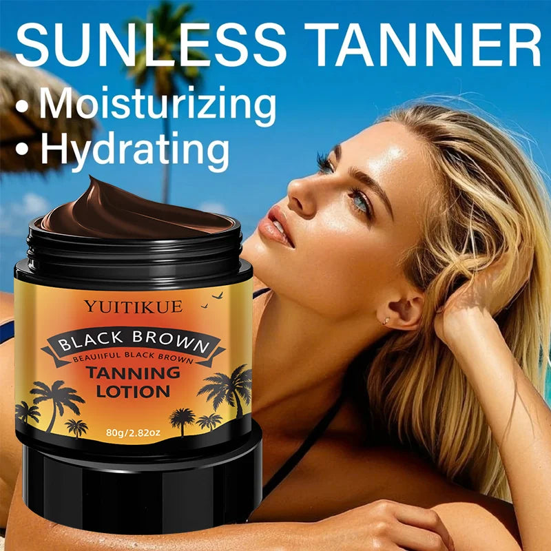 YUITIKUE Black Brown Tanning Lotion - Sunless Tanner, Fast Natural Color, Moisturizing & No Streaks, Odor Free & Long Lasting