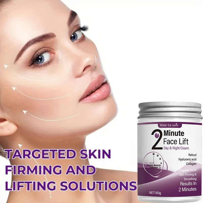 Crème Lift Visage Jour & Nuit 2 Minutes – Rétinol, Acide Hyaluronique & Collagène | Sans Parfum