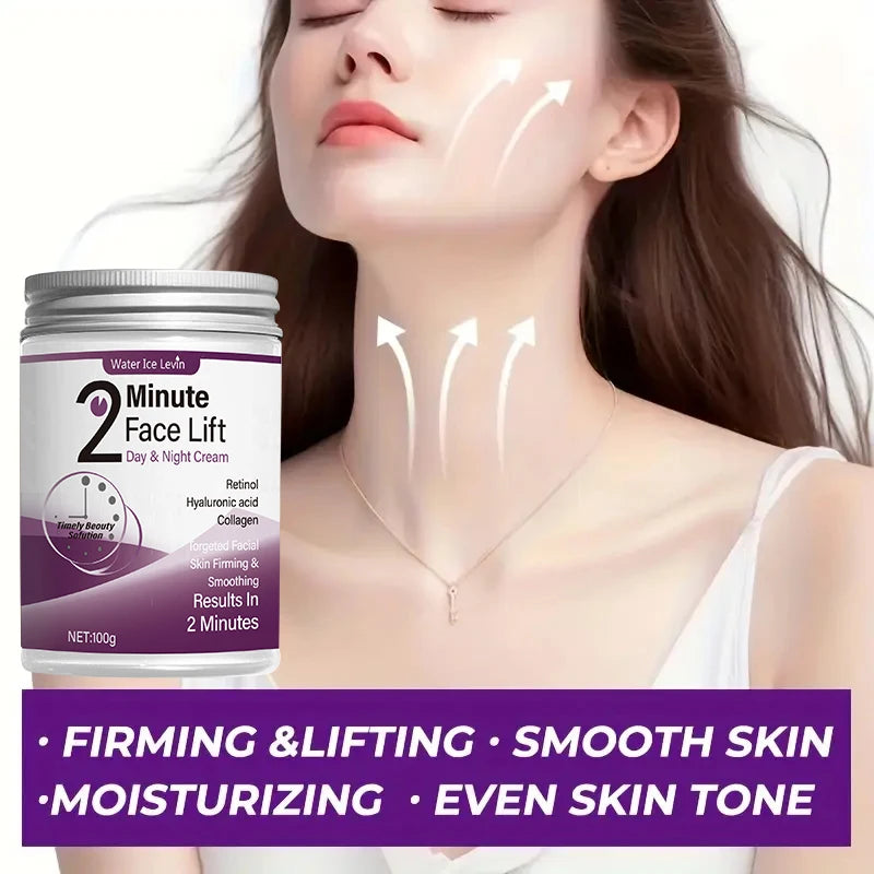 Crème Lift Visage Jour & Nuit 2 Minutes – Rétinol, Acide Hyaluronique & Collagène | Sans Parfum