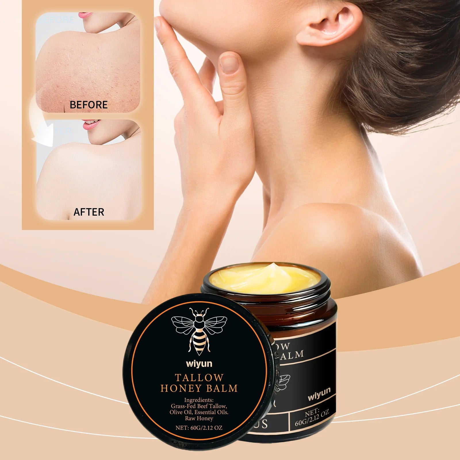 Crème au Suif de Bœuf & Miel – Hydratante, Raffermissante & Éclat | Soin Visage & Corps Naturel