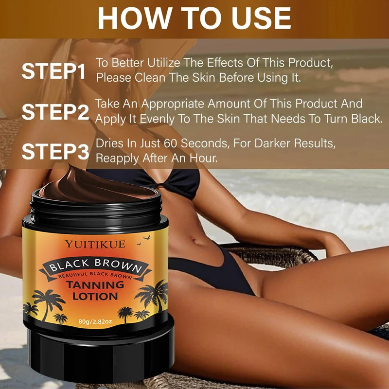 YUITIKUE Black Brown Tanning Lotion - Sunless Tanner, Fast Natural Color, Moisturizing & No Streaks, Odor Free & Long Lasting