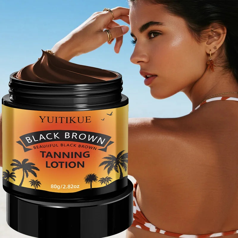 YUITIKUE Black Brown Tanning Lotion - Sunless Tanner, Fast Natural Color, Moisturizing & No Streaks, Odor Free & Long Lasting
