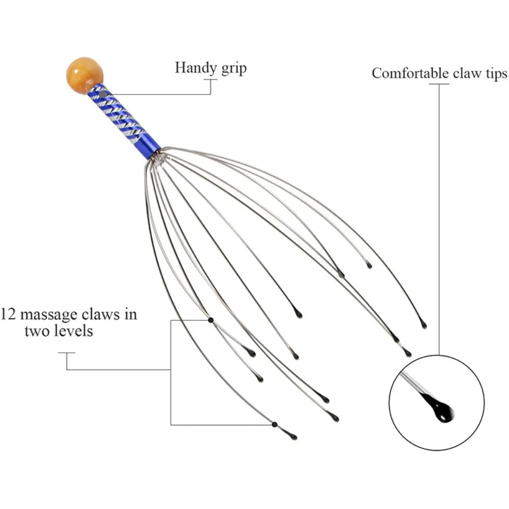 Masseur de tête pieuvre – Grattoir cuir chevelu, Relaxation & Anti-stress