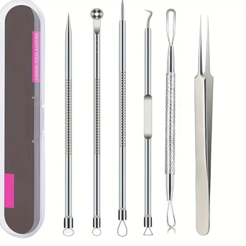 Kit d'Extraction Points Noirs & Acne - 6 Outils Professionnels en Acier Inoxydable