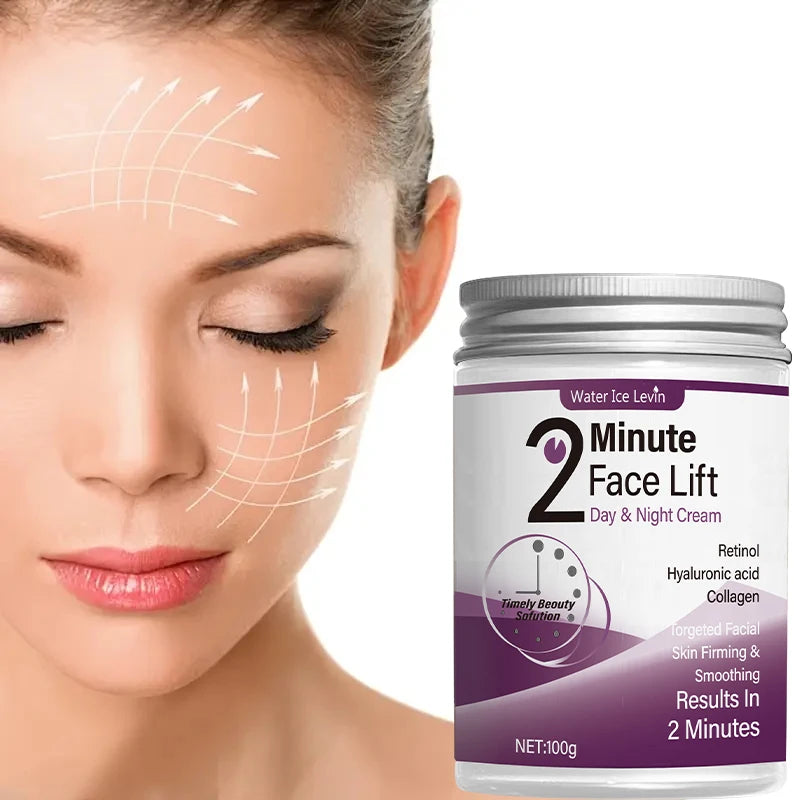 Crème Lift Visage Jour & Nuit 2 Minutes – Rétinol, Acide Hyaluronique & Collagène | Sans Parfum
