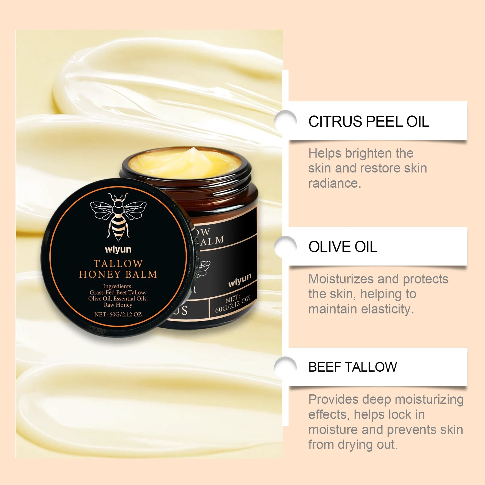 Crème au Suif de Bœuf & Miel – Hydratante, Raffermissante & Éclat | Soin Visage & Corps Naturel