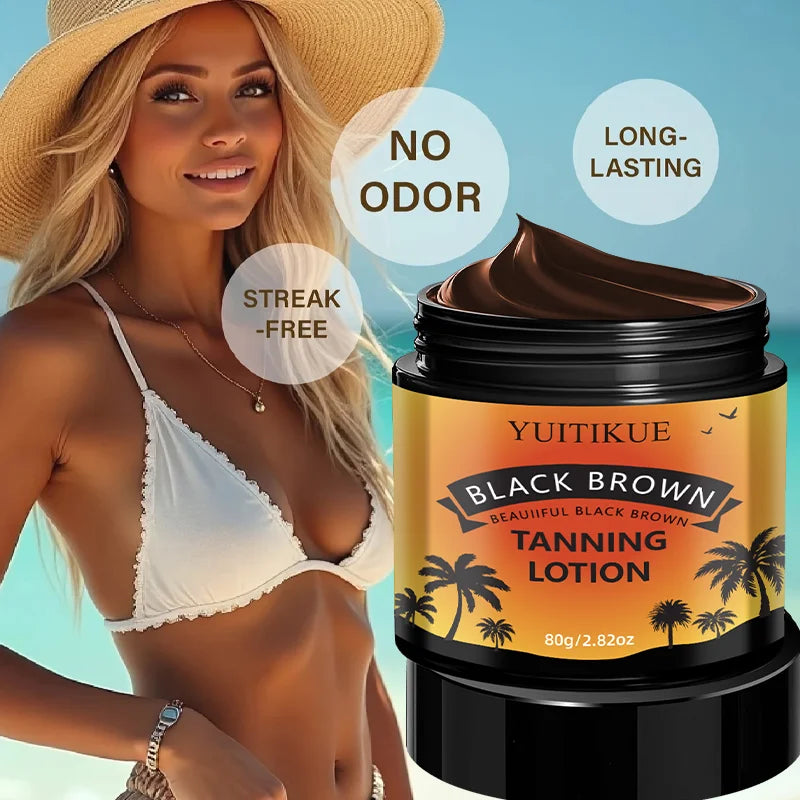 YUITIKUE Black Brown Tanning Lotion - Sunless Tanner, Fast Natural Color, Moisturizing & No Streaks, Odor Free & Long Lasting