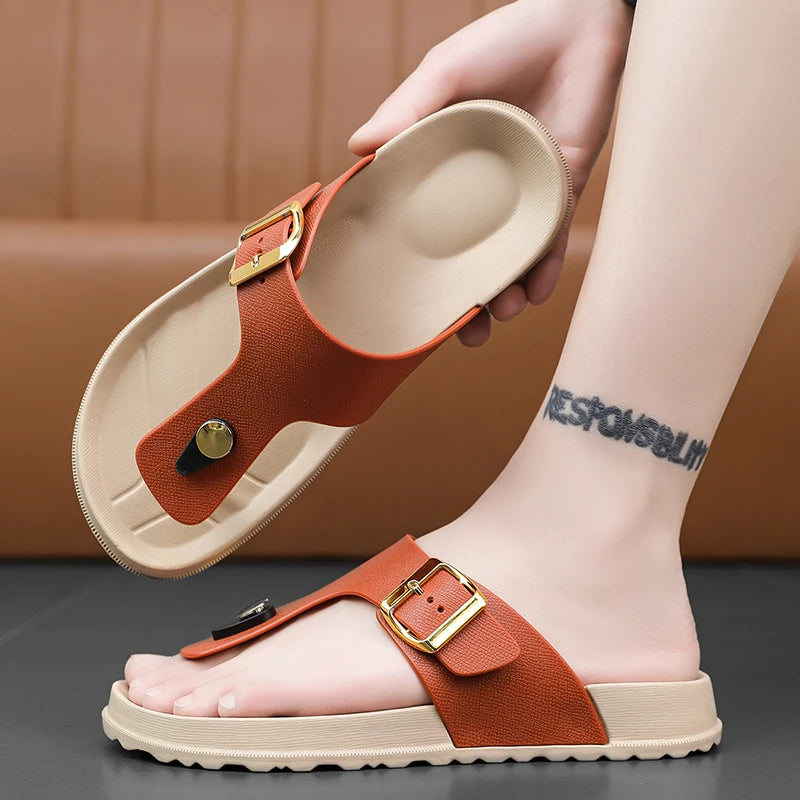 Summer Sandals 2026 New Outer Wear Flip-Flops Convenient Buckle Soft Sole Non-Slip Wear-Resistant Simple Beach Shoes