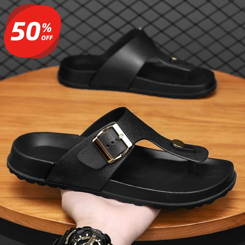 Summer Sandals 2026 New Outer Wear Flip-Flops Convenient Buckle Soft Sole Non-Slip Wear-Resistant Simple Beach Shoes