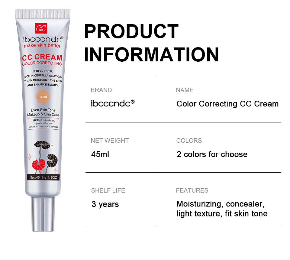 CC Cream au Centella Asiatica 45ml – Correctrice, Couvrante & Hydratante | Fond de Teint Naturel pour Tous Types de Peau