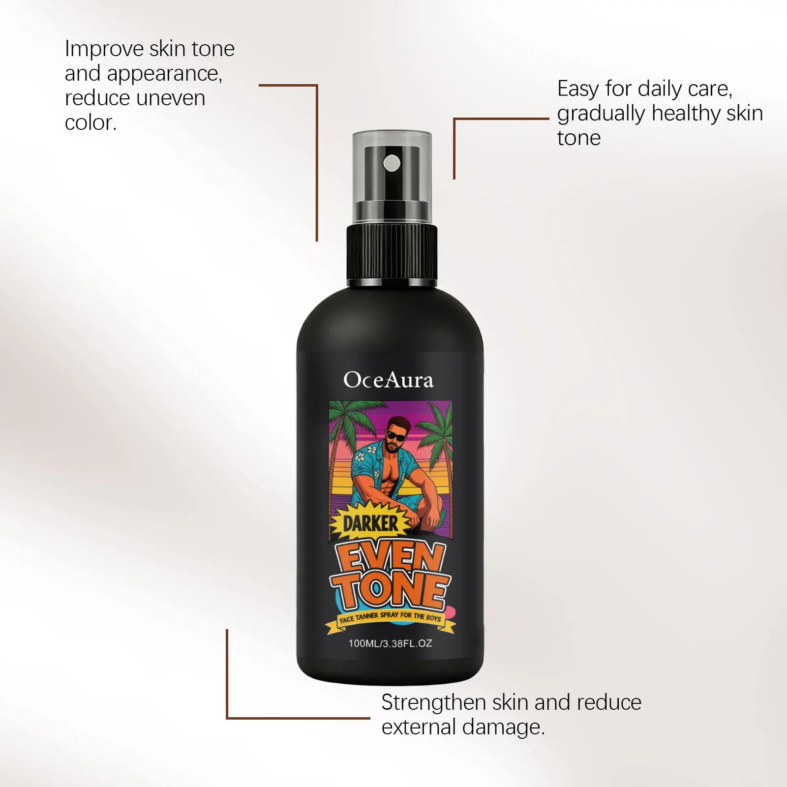 Men Tanning Spray Natural Bronzer Beautiful Black Tone Enhance Skin Melanin Moisturizing Self Tanner Essence Spray For Face Body
