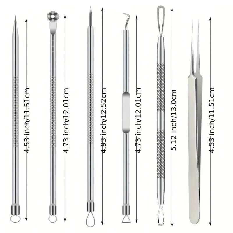 Kit d'Extraction Points Noirs & Acne - 6 Outils Professionnels en Acier Inoxydable